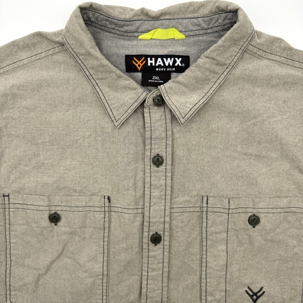 Hawx Work Gear Button Up Shirt Men 2XL Taupe Gray Short Sleeve Utility Workwear